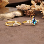 Vintage Milgrain Floral Kite Cut Alexandrite Bridal ring set - Additional view