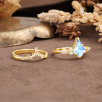 Vintage Milgrain Floral Kite Cut Moonstone Bridal ring set - Additional view