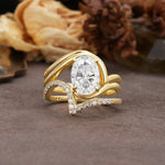 Unique Twisted, Entwined 4-Prong Oval-Cut Moissanite Bridal Ring Set - Yellow-Gold
