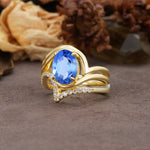 Unique Twisted, Entwined 4-Prong Oval-Cut Sapphire Bridal Ring Set - Rose-Gold