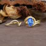 Unique Twisted, Entwined 4-Prong Oval-Cut Sapphire Bridal Ring Set - White-Gold