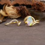 Unique Twisted, Entwined 4-Prong Oval-Cut Fire Opal Bridal Ring Set - White-Gold