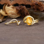 Unique Twisted, Entwined 4-Prong Oval-Cut Citrine Bridal Ring Set - White-Gold