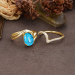 Unique Twisted, Entwined 4-Prong Oval-Cut Turquoise Bridal Ring Set - Additional view