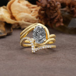 Unique Twisted, Entwined 4-Prong Oval-Cut Black Rutilated Quartz Bridal Ring Set - Yellow-Gold