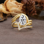 Unique Twisted, Entwined 4-Prong Oval-Cut Lab Diamond Bridal Ring Set - Yellow-Gold