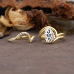 Unique Twisted, Entwined 4-Prong Oval-Cut Lab Diamond Bridal Ring Set - White-Gold