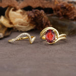 Unique Twisted, Entwined 4-Prong Oval-Cut Garnet Bridal Ring Set - White-Gold