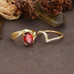 Unique Twisted, Entwined 4-Prong Oval-Cut Garnet Bridal Ring Set - Additional view