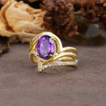 Unique Twisted, Entwined 4-Prong Oval-Cut Amethyst Bridal Ring Set - Rose-Gold