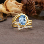 Unique Twisted, Entwined 4-Prong Oval-Cut Aquamarine Bridal Ring Set - Yellow-Gold