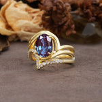 Unique Twisted, Entwined 4-Prong Oval-Cut Alexandrite Bridal Ring Set - Rose-Gold