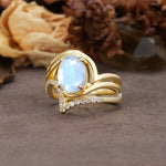 Unique Twisted, Entwined 4-Prong Oval-Cut Moonstone Bridal Ring Set - Rose-Gold