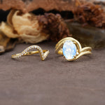 Unique Twisted, Entwined 4-Prong Oval-Cut Moonstone Bridal Ring Set - White-Gold