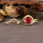 Unique Twisted, Entwined 4-Prong Oval-Cut Ruby Bridal Ring Set - White-Gold