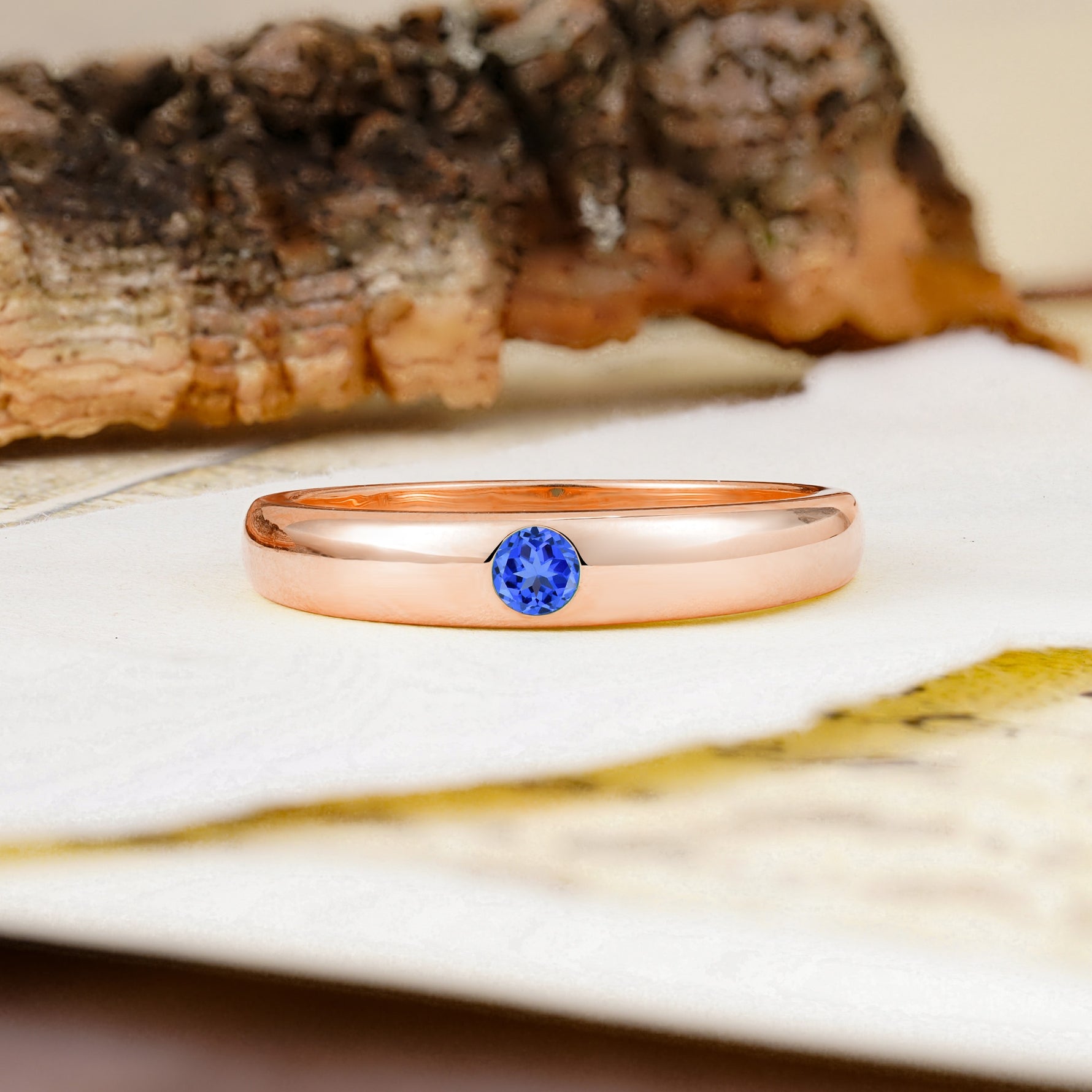 Classic Retro Embedded Round Cut Sapphire Wedding Ring - Additional view