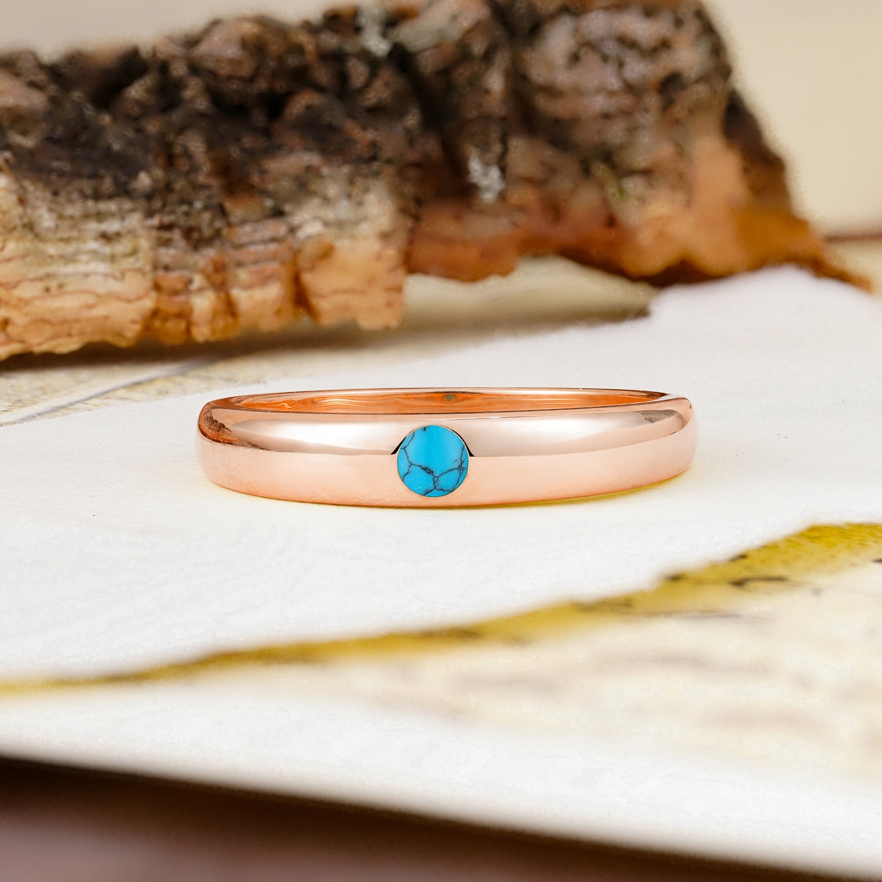 Classic Retro Embedded Round Cut Turquoise Wedding Ring - Additional view