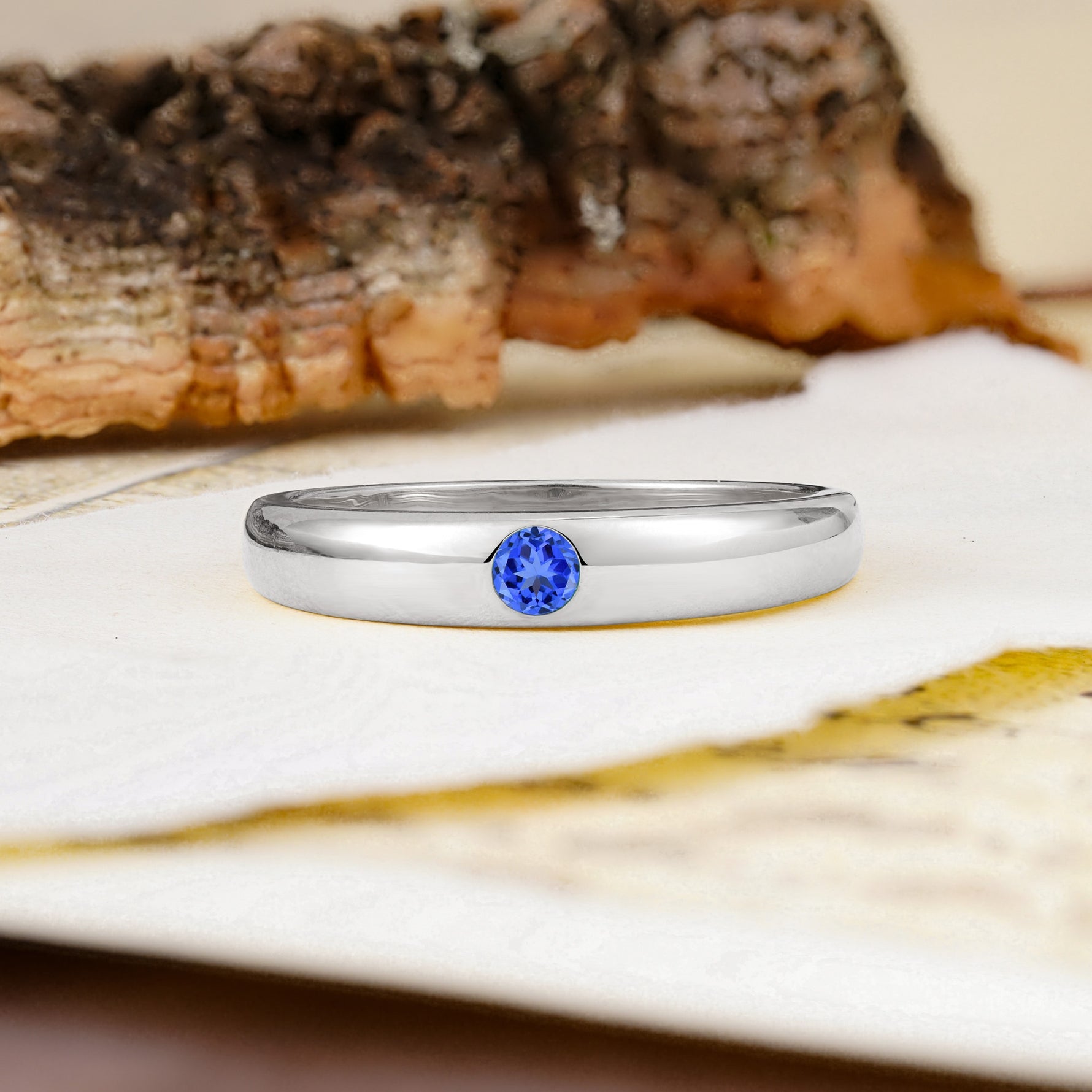 Classic Retro Embedded Round Cut Sapphire Wedding Ring - Additional view