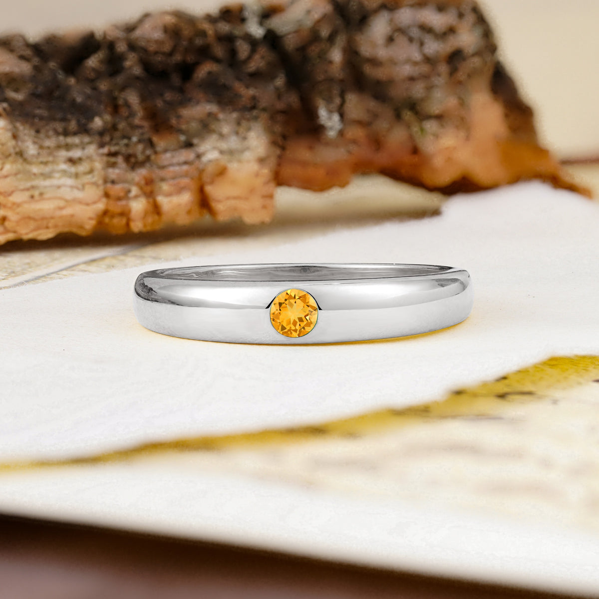 Classic Retro Embedded Round Cut Citrine Wedding Ring - Additional view