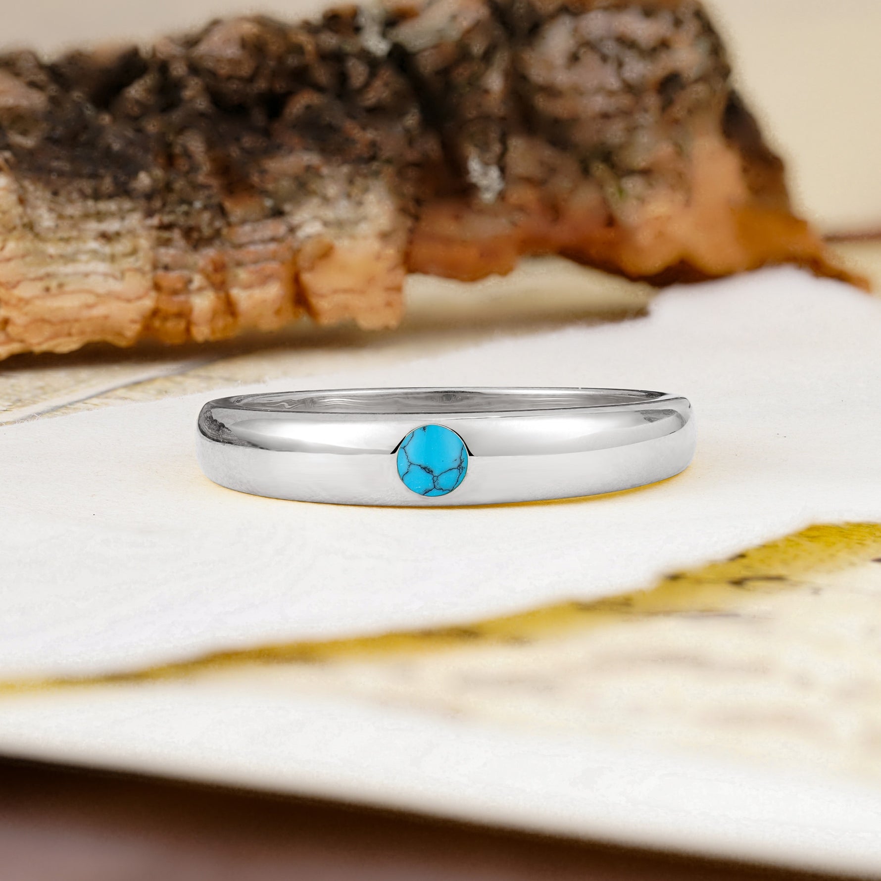Classic Retro Embedded Round Cut Turquoise Wedding Ring - Additional view