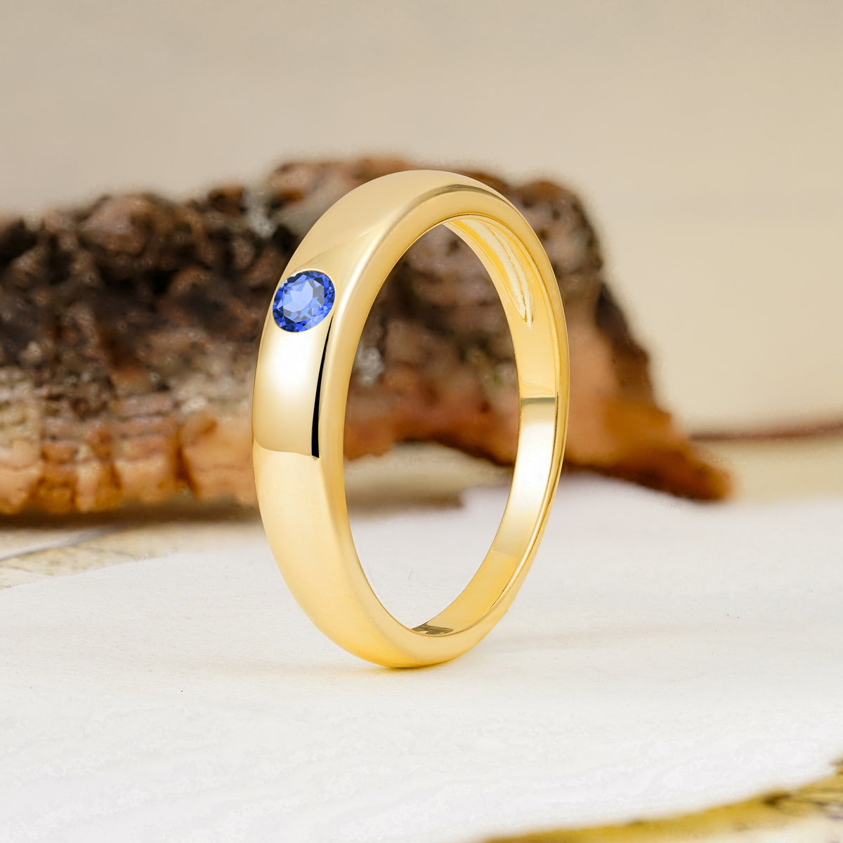 Classic Retro Embedded Round Cut Sapphire Wedding Ring - Additional view