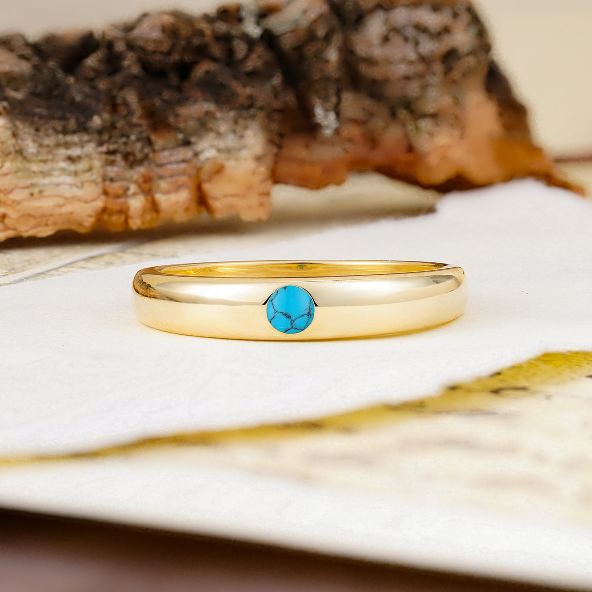 Classic Retro Embedded Round Cut Turquoise Wedding Ring - Additional view