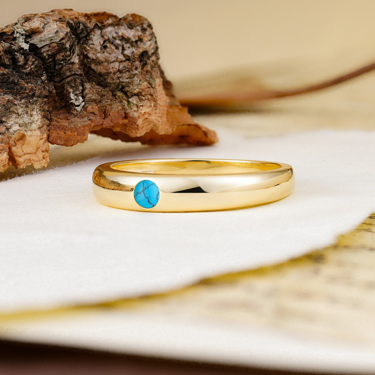 Classic Retro Embedded Round Cut Turquoise Wedding Ring - Additional view