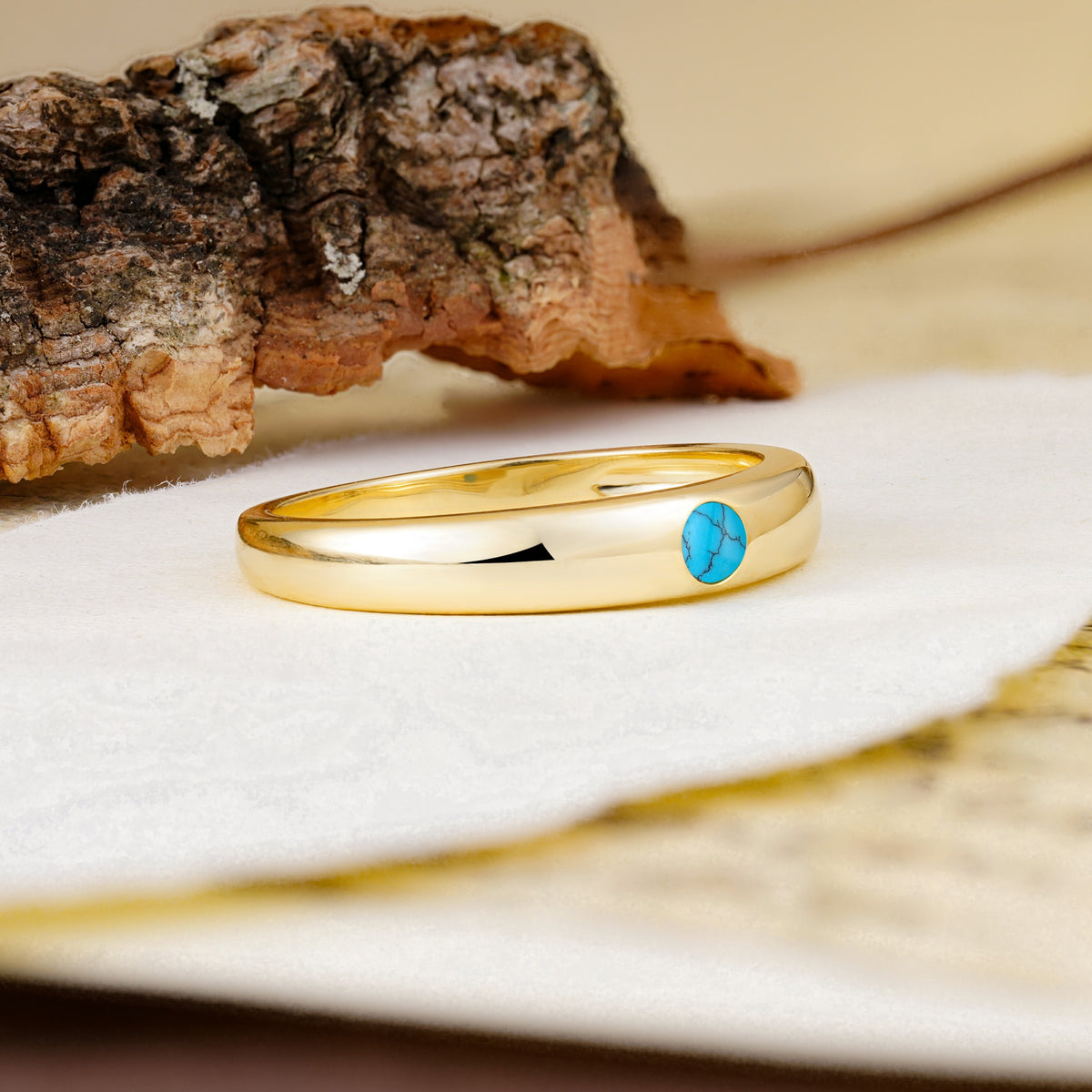 Classic Retro Embedded Round Cut Turquoise Wedding Ring - Additional view