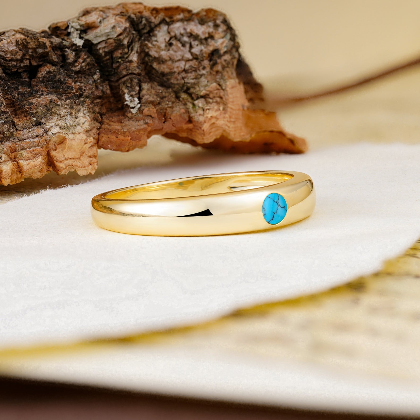 Classic Retro Embedded Round Cut Turquoise Wedding Ring - Additional view