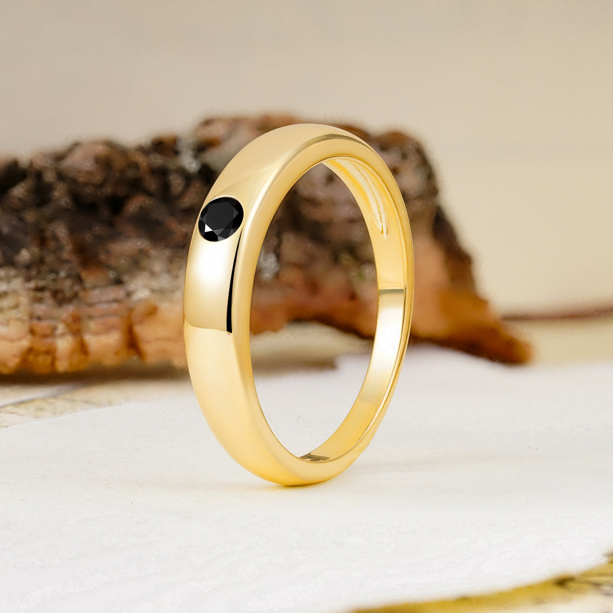 Classic Retro Embedded Round Cut Black Onyx Wedding Ring - Additional view