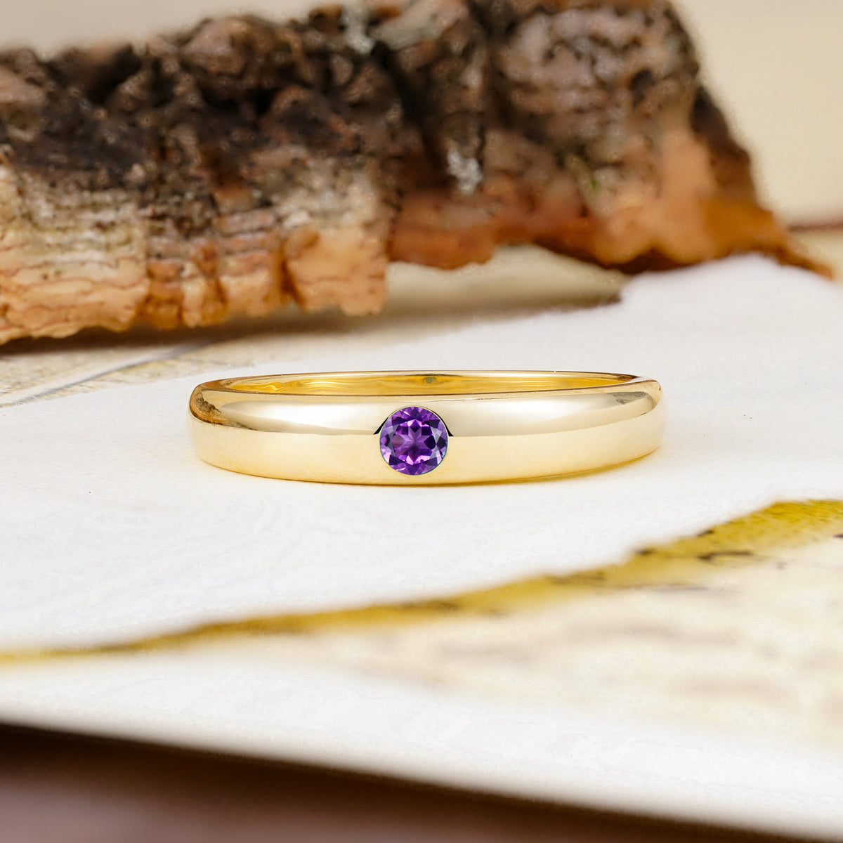Classic Retro Embedded Round Cut Amethyst Wedding Ring - Additional view