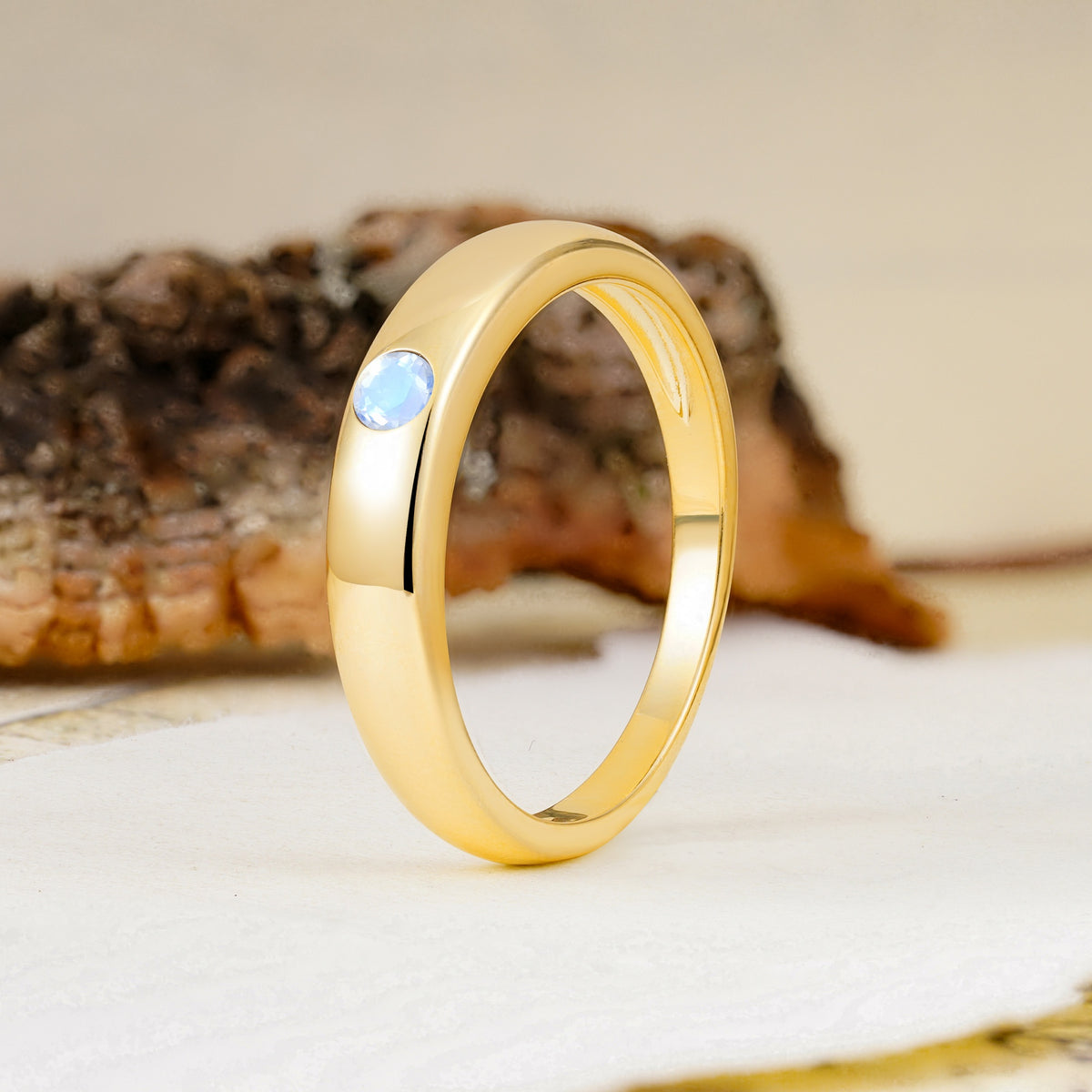 Classic Retro Embedded Round Cut Moonstone Wedding Ring - Additional view