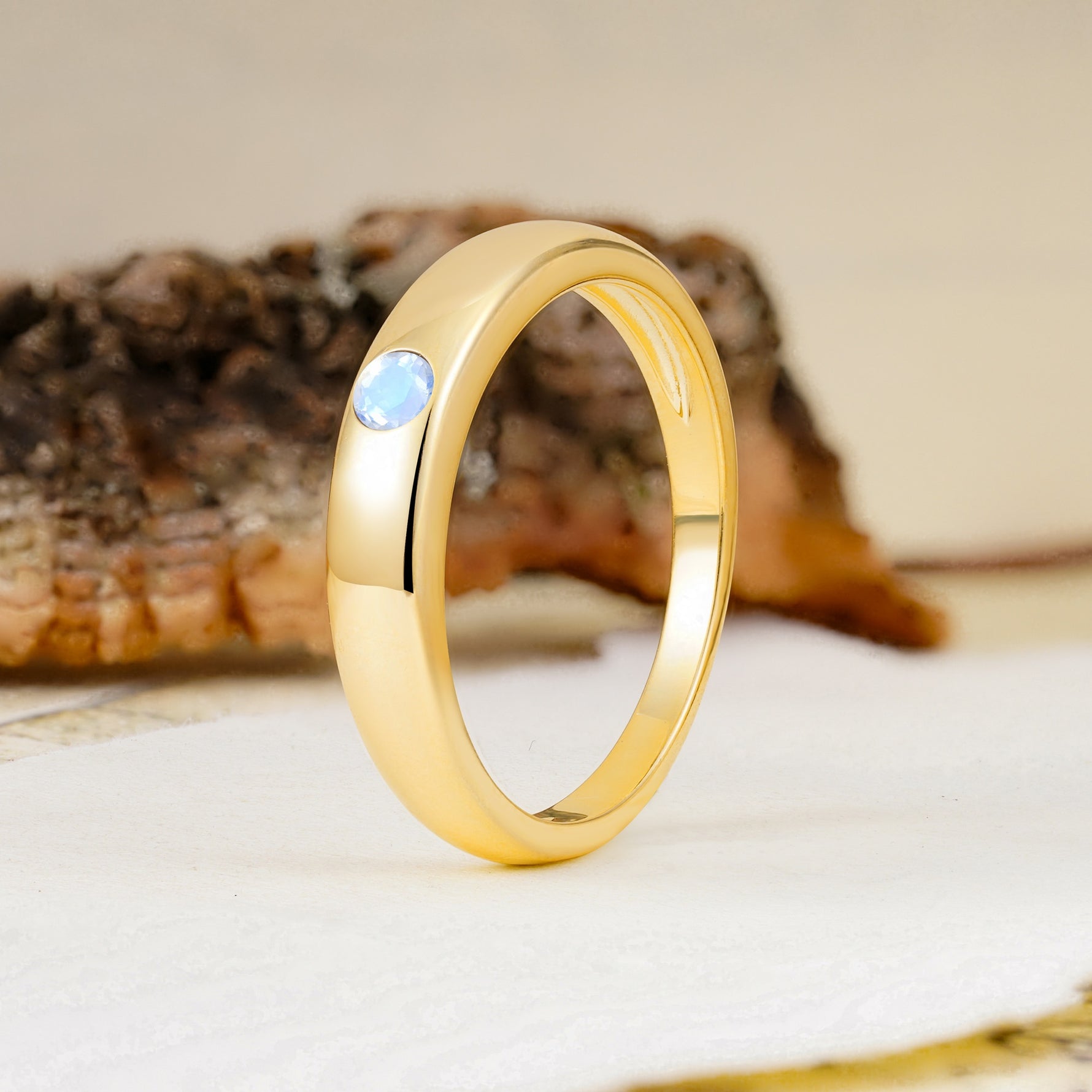 Classic Retro Embedded Round Cut Moonstone Wedding Ring - Additional view