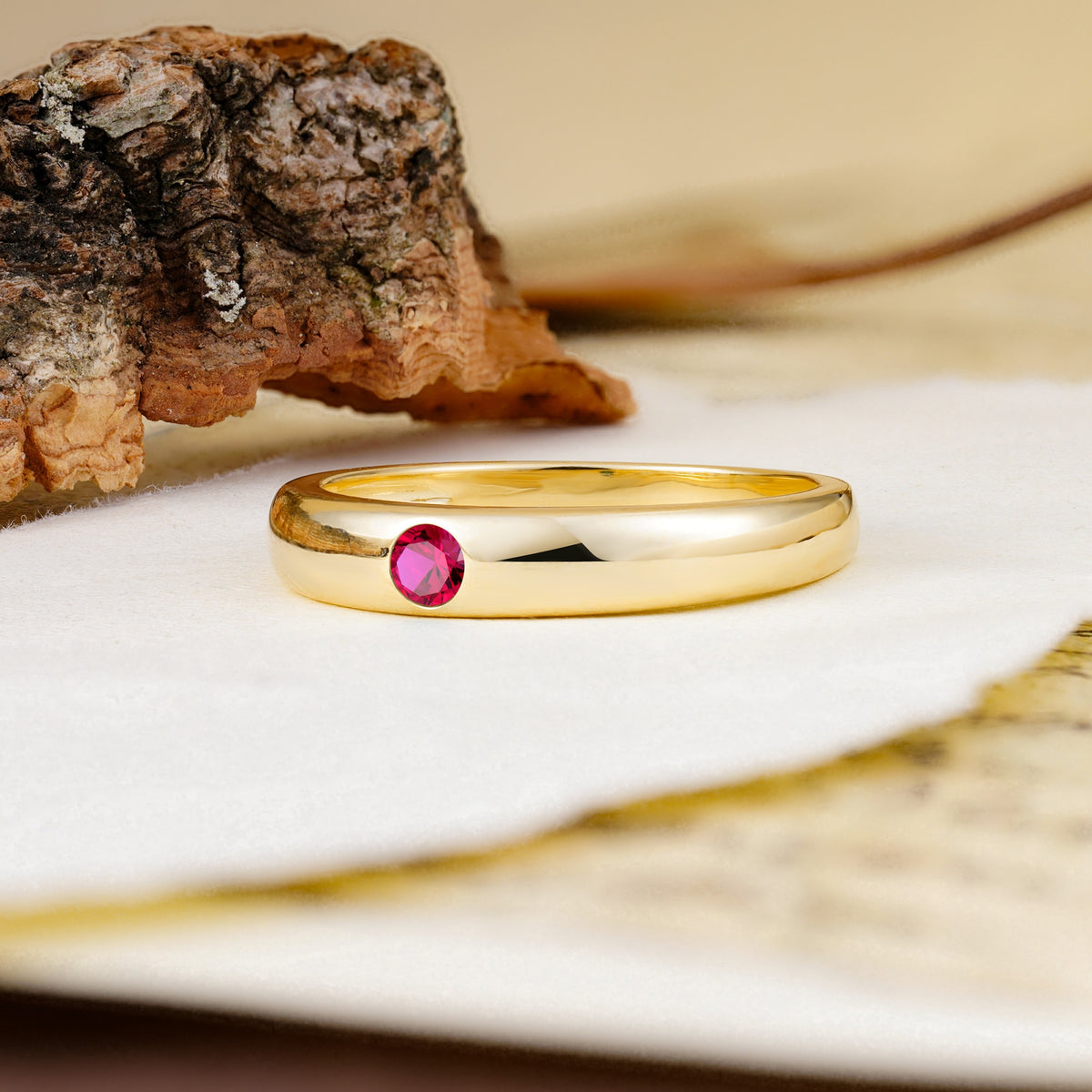 Classic Retro Embedded Round Cut Ruby Wedding Ring - Additional view