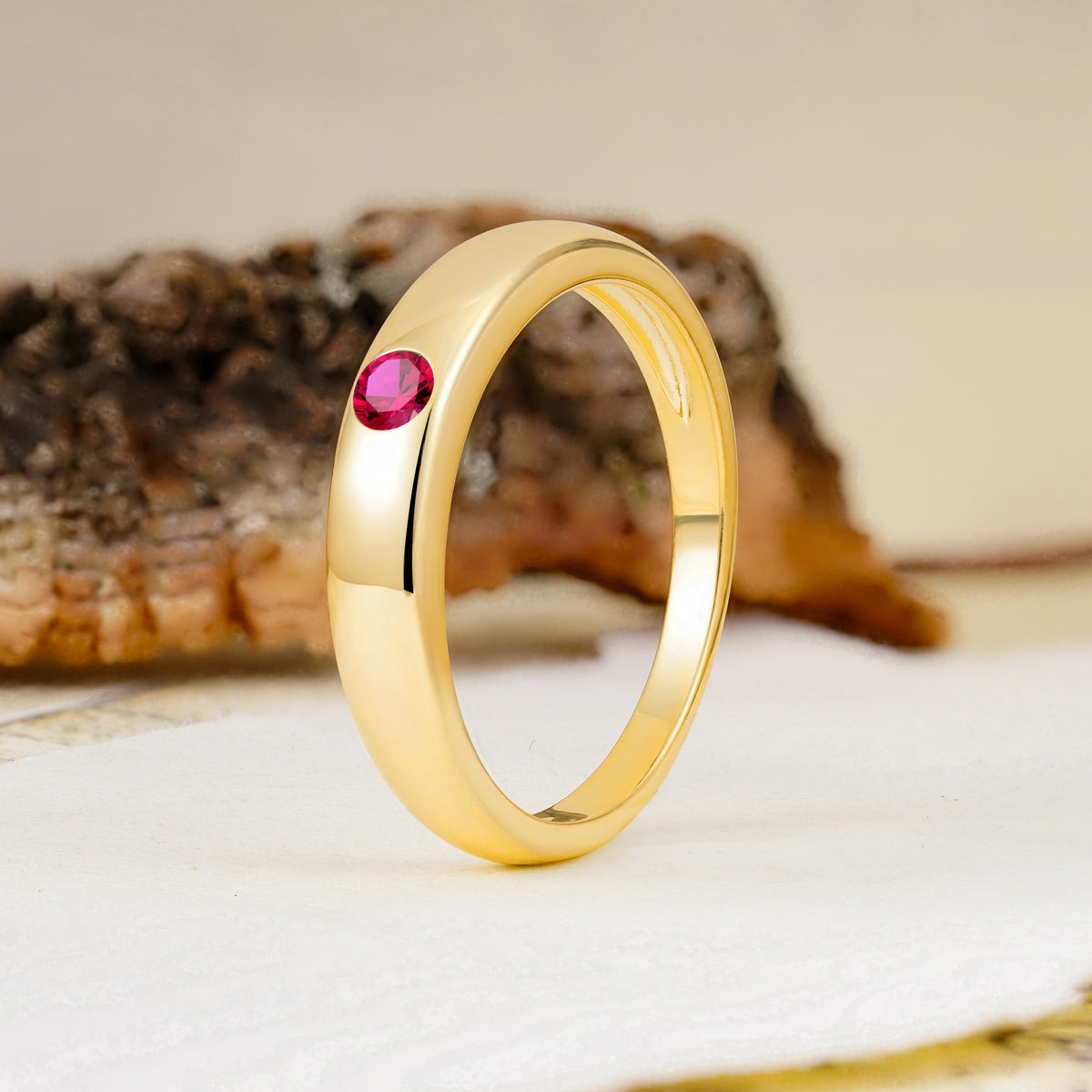 Classic Retro Embedded Round Cut Ruby Wedding Ring - Additional view