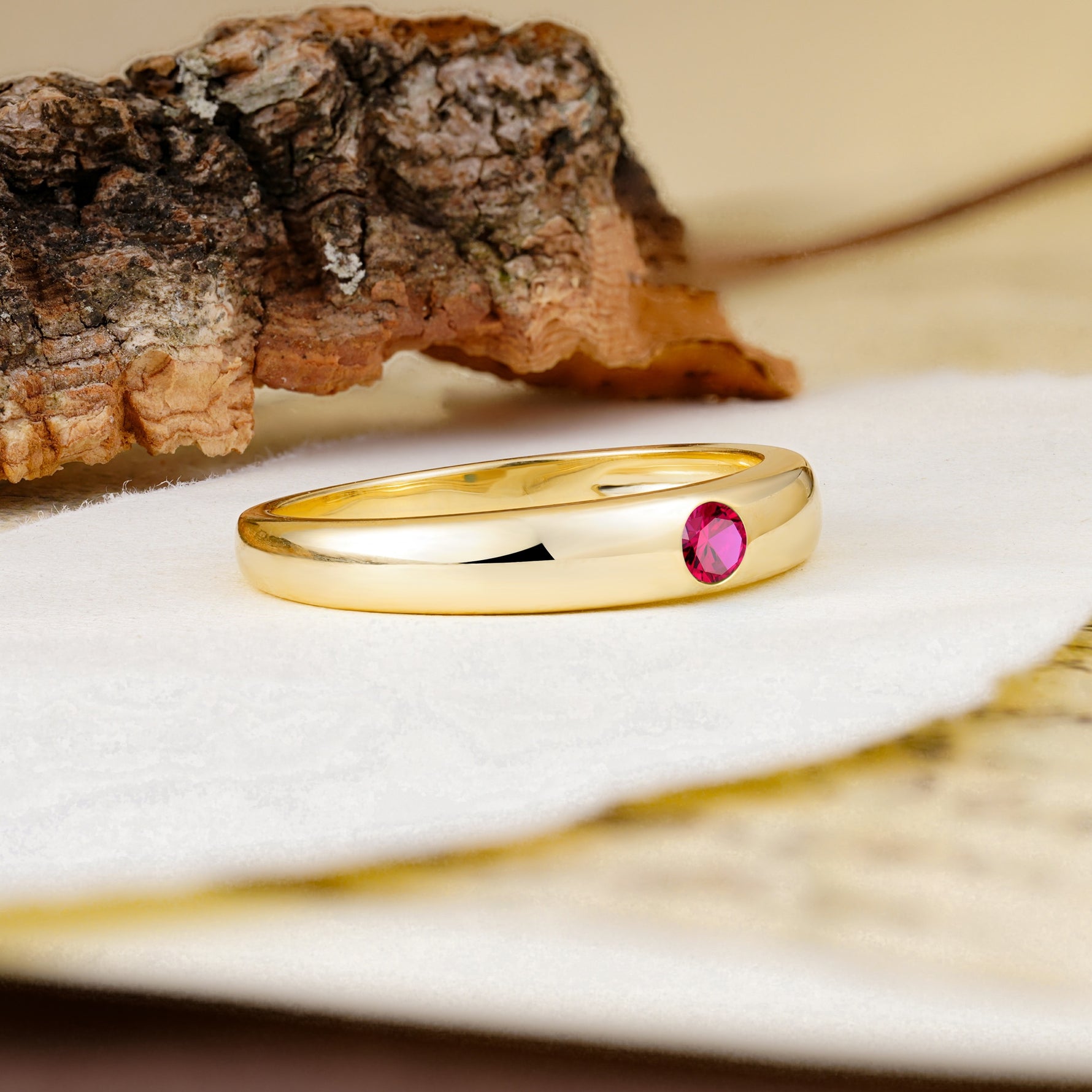 Classic Retro Embedded Round Cut Ruby Wedding Ring - Additional view
