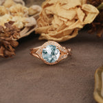 Unique, Luxurious, Twisted 4-Prong Round Cut Moss Agate Engagement Ring - Additional view
