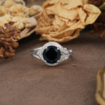 Unique, Luxurious, Twisted 4-Prong Round Cut Black Onyx Engagement Ring - Additional view