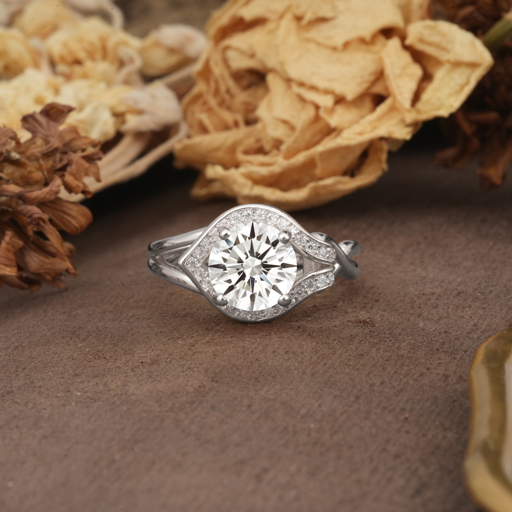 Unique, Luxurious, Twisted 4-Prong Round Cut Lab Diamond Engagement Ring - Additional view