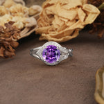 Unique, Luxurious, Twisted 4-Prong Round Cut Amethyst Engagement Ring - Additional view