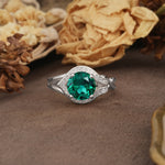 Unique, Luxurious, Twisted 4-Prong Round Cut Emerald Engagement Ring - Additional view