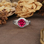 Unique, Luxurious, Twisted 4-Prong Round Cut Ruby Engagement Ring - Additional view