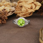Unique, Luxurious, Twisted 4-Prong Round Cut Peridot Engagement Ring - Additional view