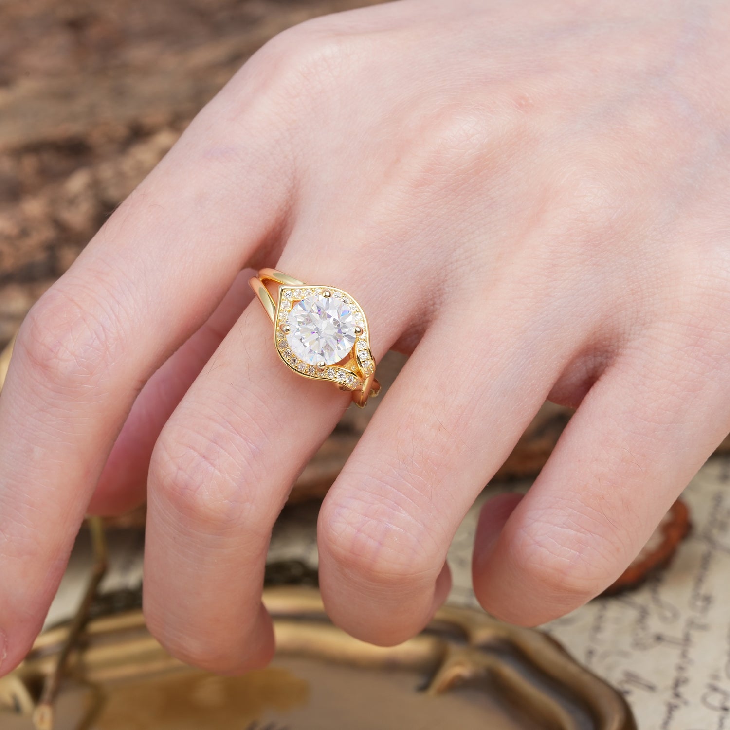 Unique, Luxurious, Twisted 4-Prong Round Cut Moissanite Engagement Ring - Additional view