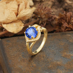 Unique, Luxurious, Twisted 4-Prong Round Cut Sapphire Engagement Ring - Additional view