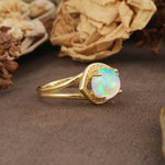 Unique, Luxurious, Twisted 4-Prong Round Cut Fire Opal Engagement Ring - Additional view
