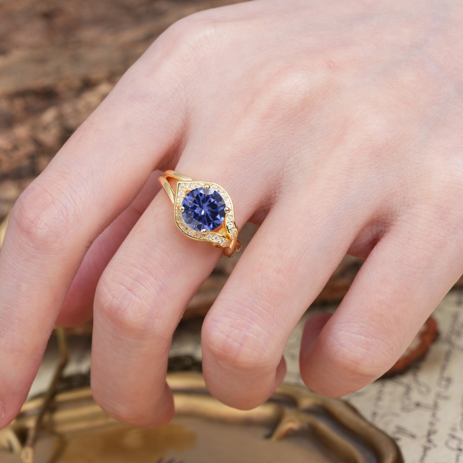 Unique, Luxurious, Twisted 4-Prong Round Cut Tanzanite Engagement Ring - Additional view