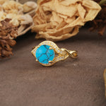 Unique, Luxurious, Twisted 4-Prong Round Cut Turquoise Engagement Ring - Additional view