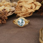 Unique, Luxurious, Twisted 4-Prong Round Cut Moss Agate Engagement Ring - Additional view