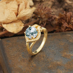 Unique, Luxurious, Twisted 4-Prong Round Cut Moss Agate Engagement Ring - Additional view